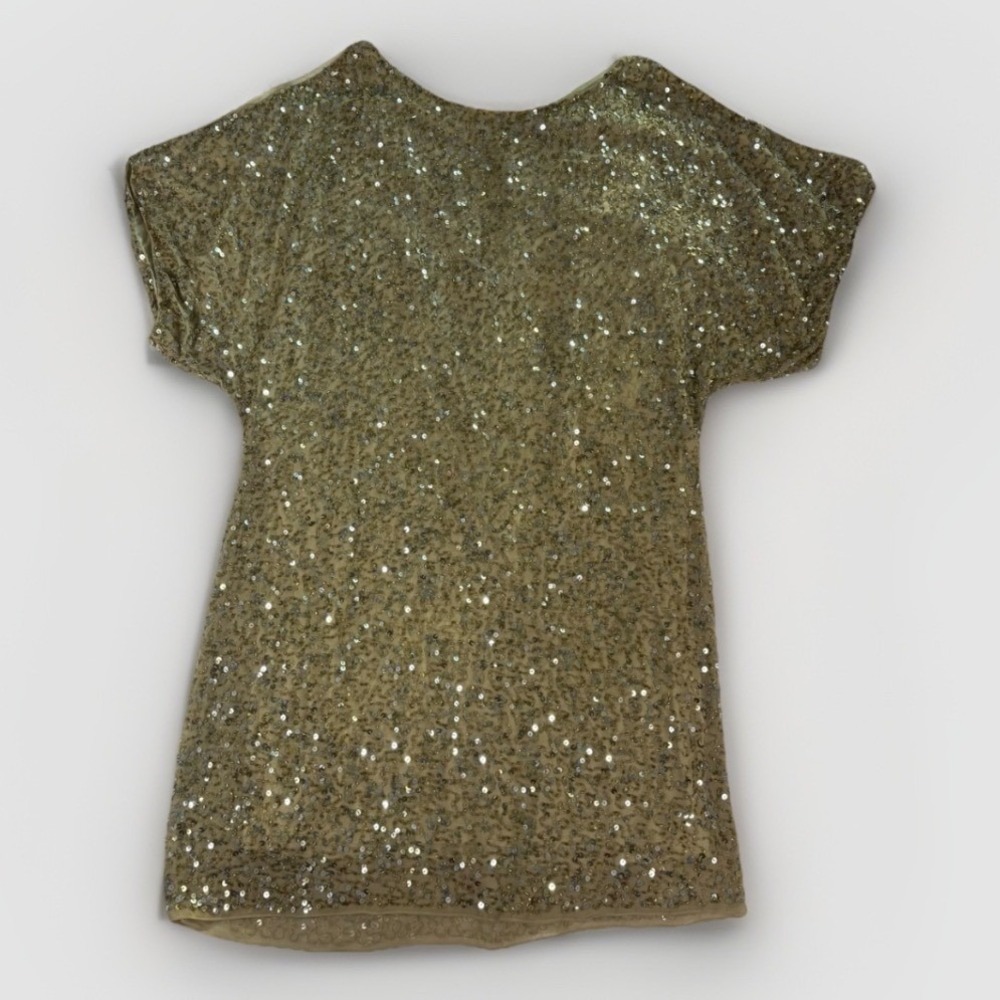 Aidan Mattox Sequin Dress Womens 10 Gold Silk Shift Cocktail Party Glam Sparkle